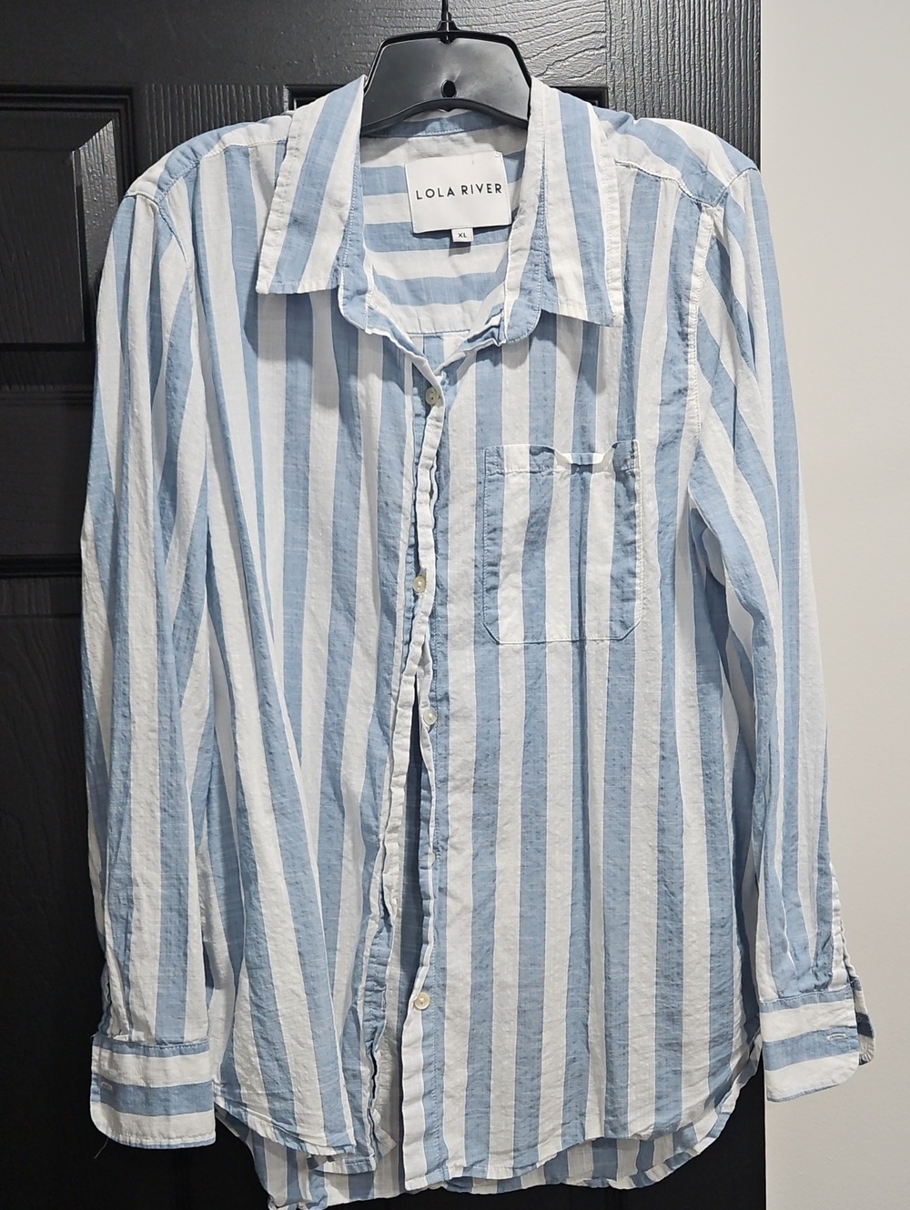 Lola River Women’s Blue & White Stripe Button-Up Shirt